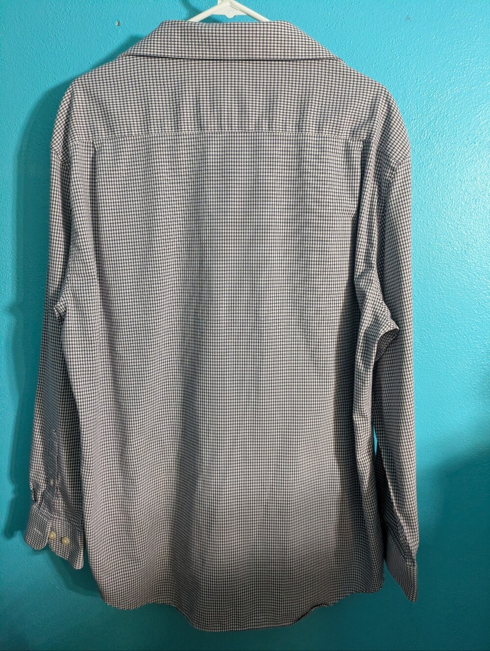 Preppy Office Kenneth Cole Men's Navy and White Micro-Check Dress Shirt - Picture 6 of 8